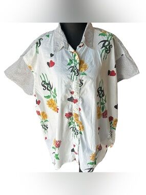 Vintage Richard Simmons Collection Floral Heart Button Up Shirt Oversized XL